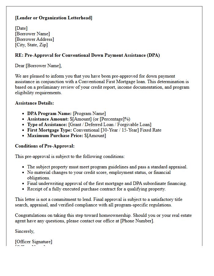 Conventional Loan Down Payment Assistance Pre-Approval Letter