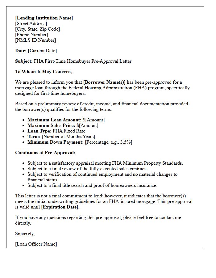Federal Housing Administration First-Time Buyer Assistance Pre-Approval Letter