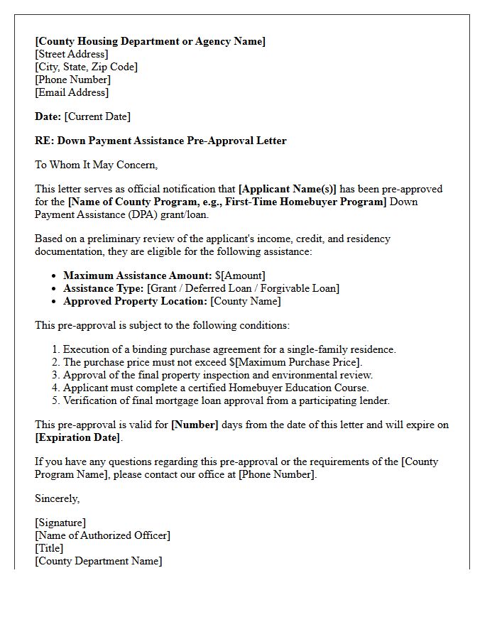 Local County Down Payment Assistance Pre-Approval Letter