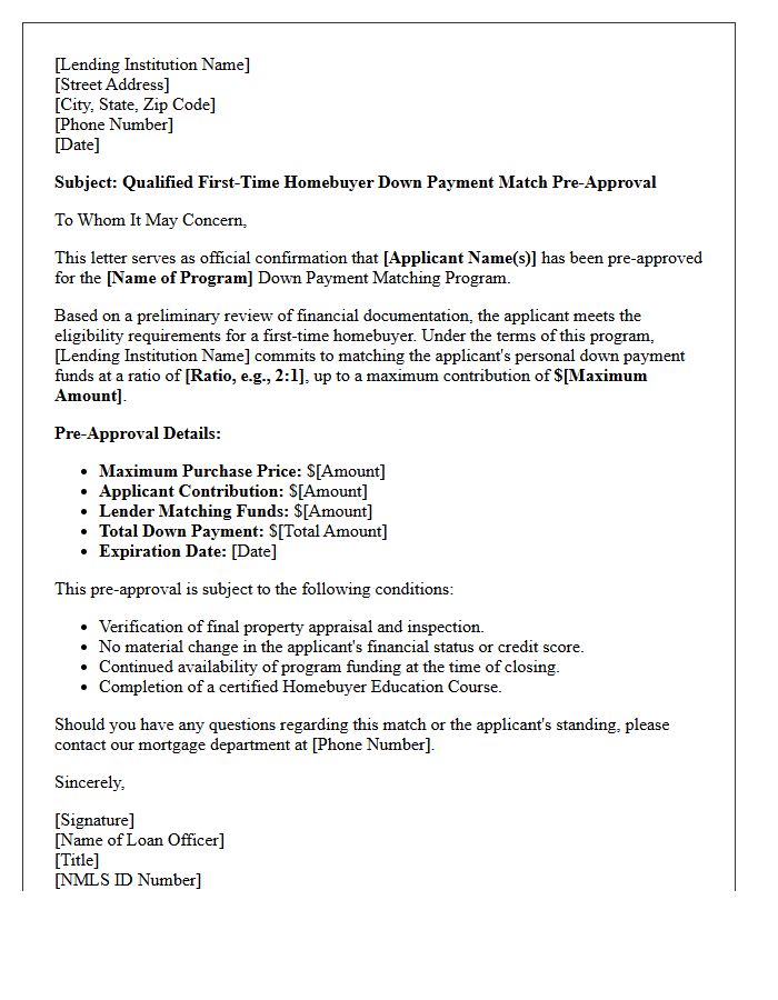 Qualified First-Time Homebuyer Down Payment Match Pre-Approval Letter