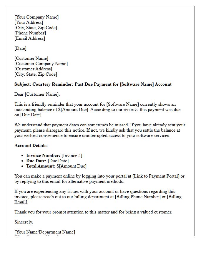 Courtesy Reminder Letter for Past Due Software Account