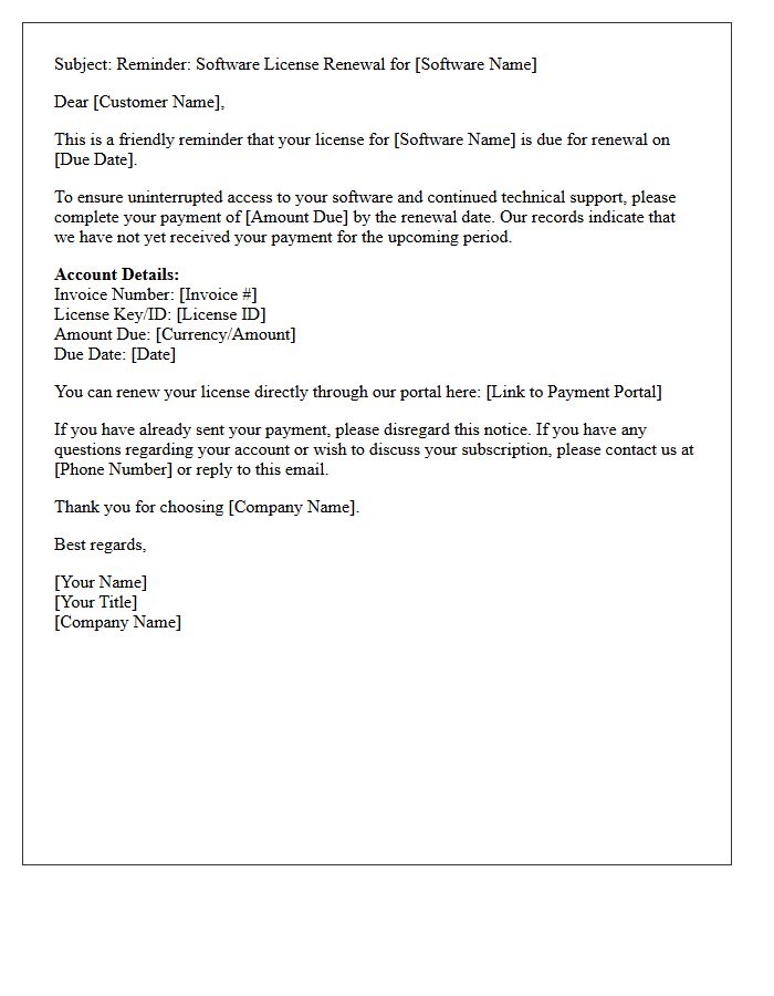 Early Stage Collection Letter for Software License Renewal