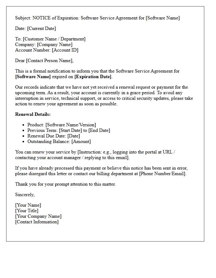 First Notice Letter for Expired Software Service Agreement