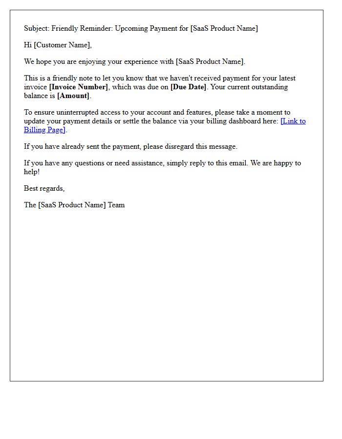 Friendly Payment Reminder Letter for SaaS Account Balance