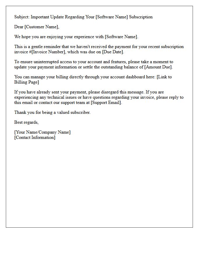 Gentle Account Update Letter for Software Subscription Dues