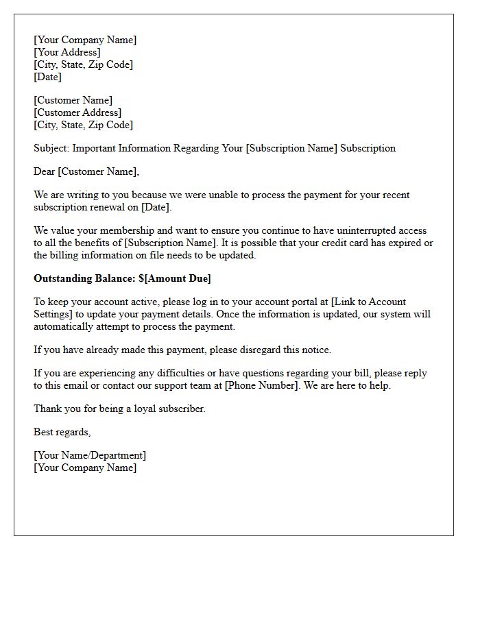 Gentle Debt Collection Letter for Subscription Continuation