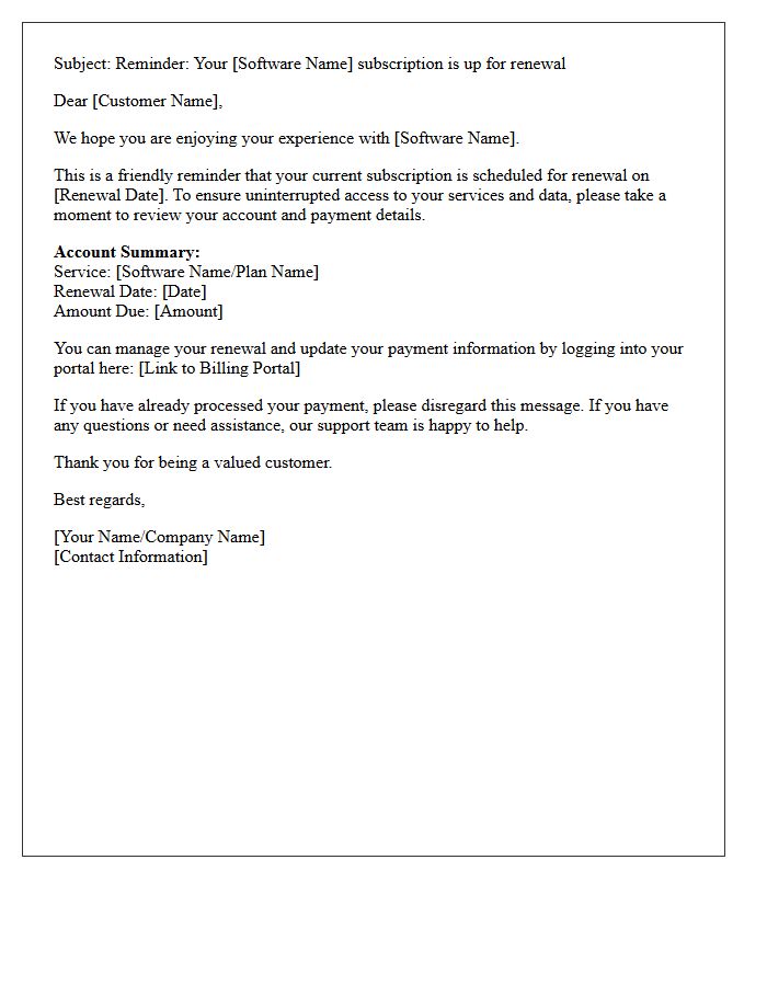 Initial Friendly Collection Letter for Software Service Renewal