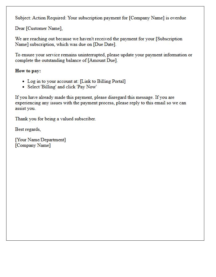 Proactive Outreach Letter for Overdue Subscription Payment