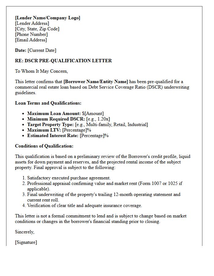 Commercial Real Estate Investor DSCR Qualification Letter