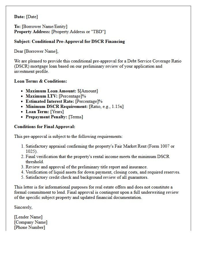 Conditional DSCR Financing Pre-Approval Letter for Investors