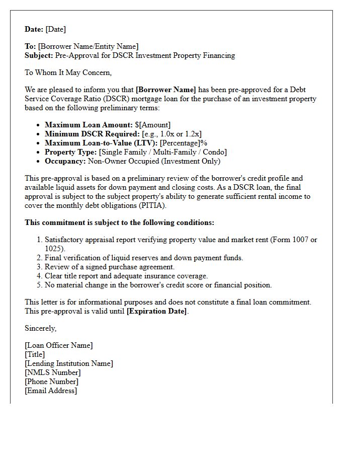 Investment Property DSCR Mortgage Pre-Approval Letter