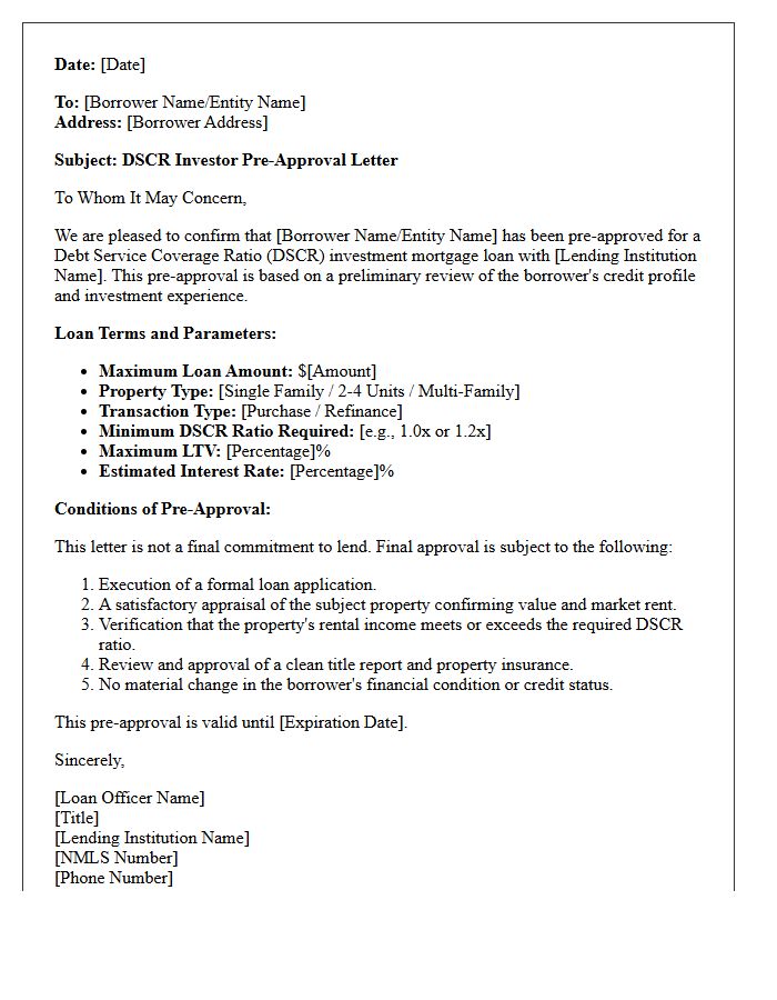 Mortgage Lender Issued DSCR Investor Pre-Approval Letter