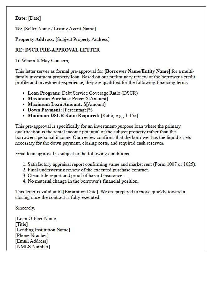 Multi-Family Real Estate Investor DSCR Pre-Approval Letter