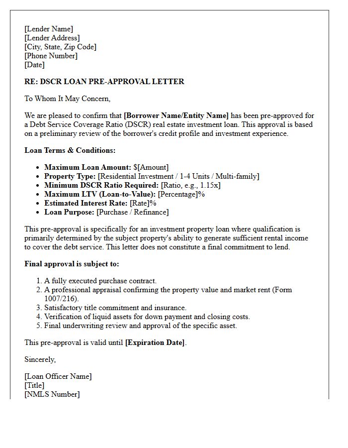 Residential Investment Property DSCR Loan Pre-Approval Letter