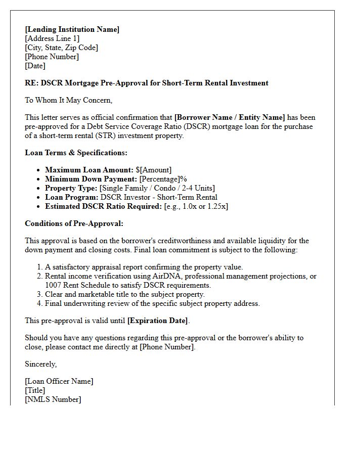 Short-Term Rental Investor DSCR Mortgage Pre-Approval Letter