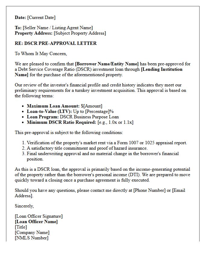 Turnkey Real Estate Investor DSCR Pre-Approval Letter