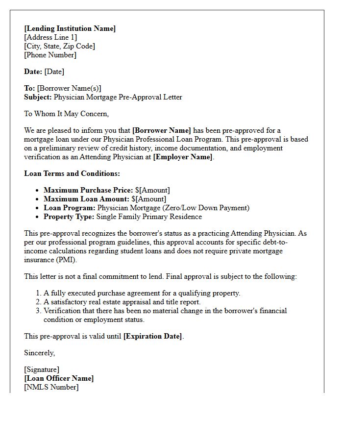 Attending Physician Home Loan Pre-Approval Letter