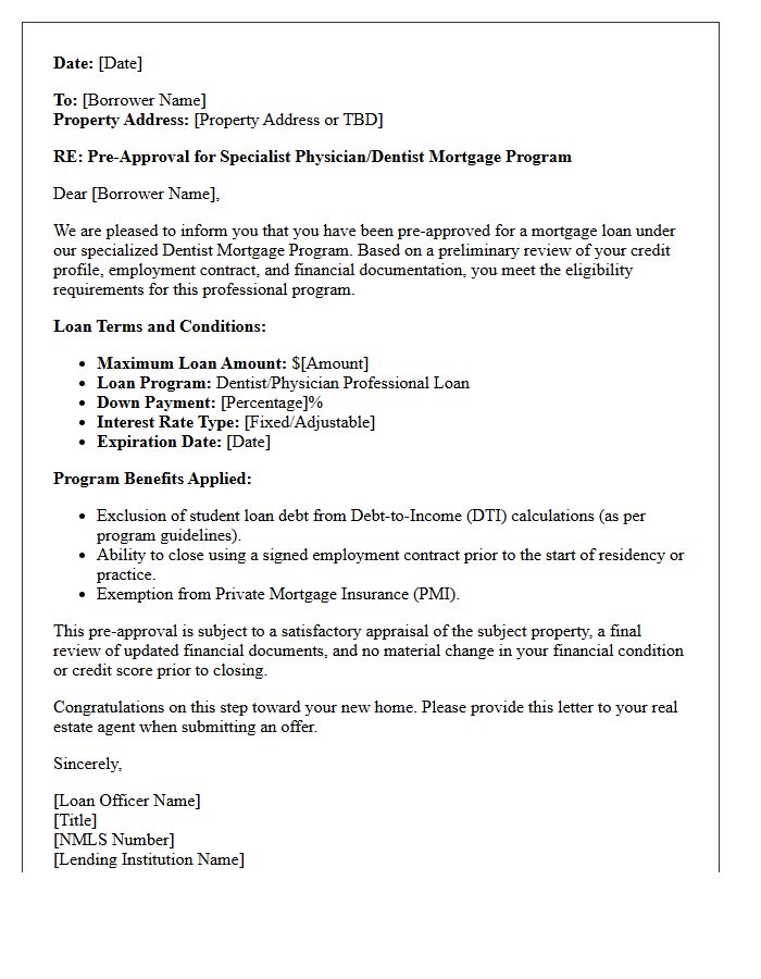 Dentist Mortgage Program Pre-Approval Letter