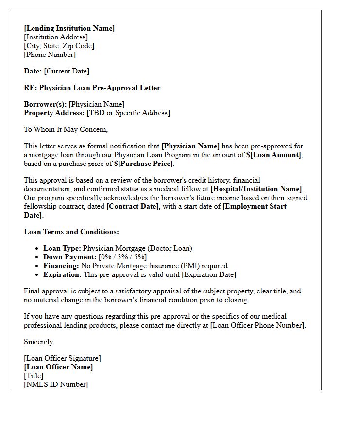Fellowship Physician Loan Pre-Approval Letter