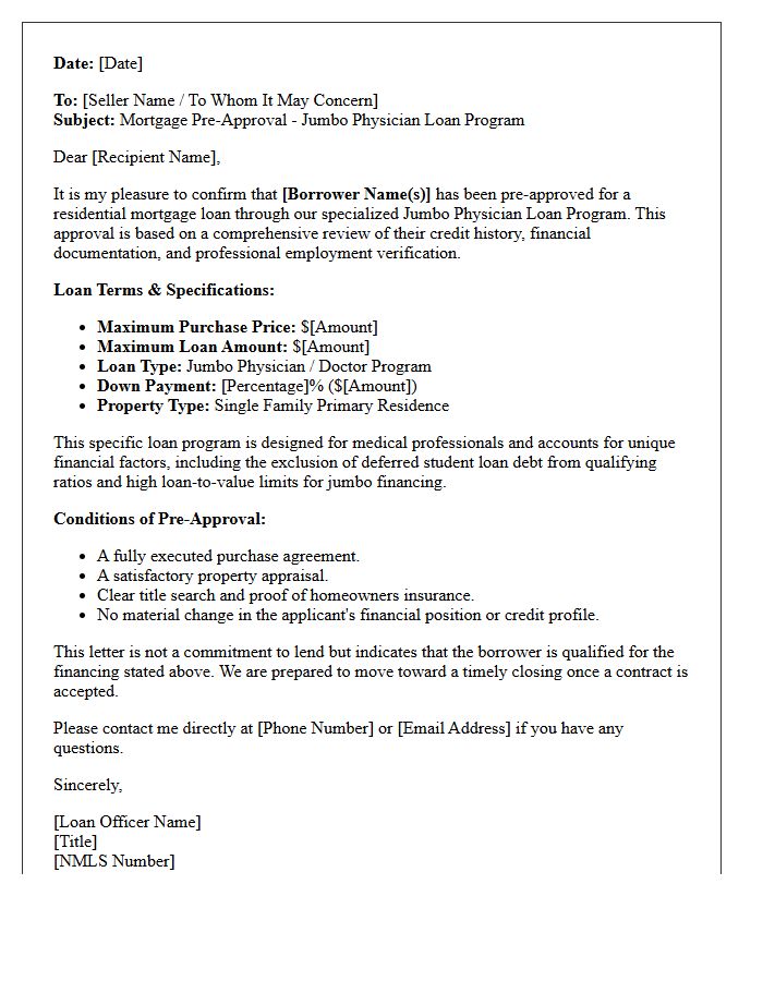 Jumbo Physician Loan Pre-Approval Letter
