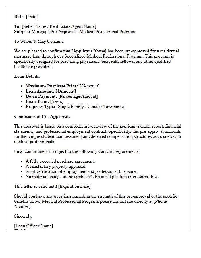 Medical Professional Mortgage Pre-Approval Letter