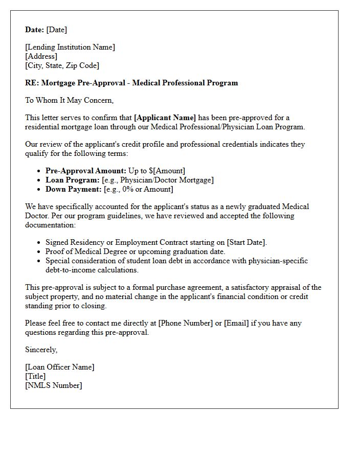 Newly Graduated Medical Doctor Pre-Approval Letter