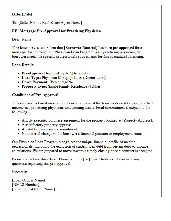 Practicing Physician Mortgage Pre-Approval Letter