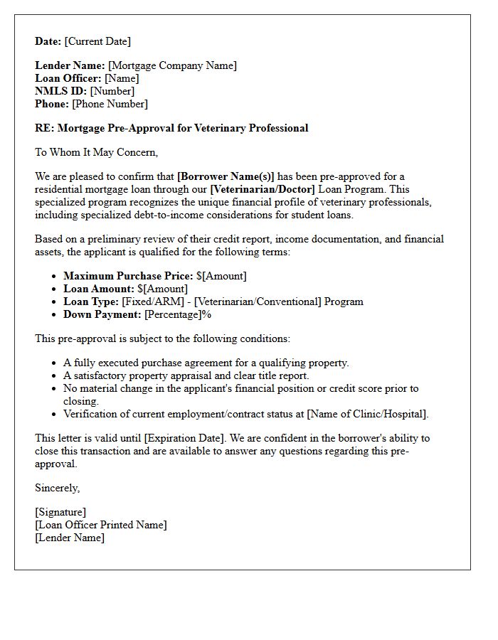 Veterinarian Home Loan Pre-Approval Letter