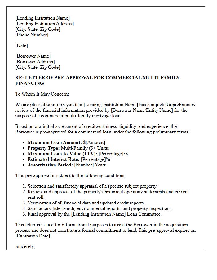 Commercial Multi-Family Mortgage Pre-Approval Letter