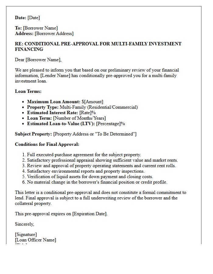 Conditional Multi-Family Investment Pre-Approval Letter