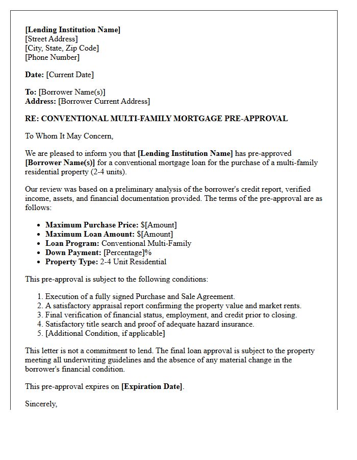Conventional Multi-Family Mortgage Pre-Approval Letter