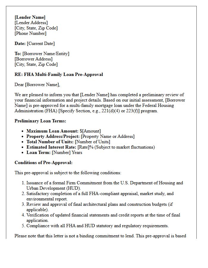 Federal Housing Administration Multi-Family Pre-Approval Letter