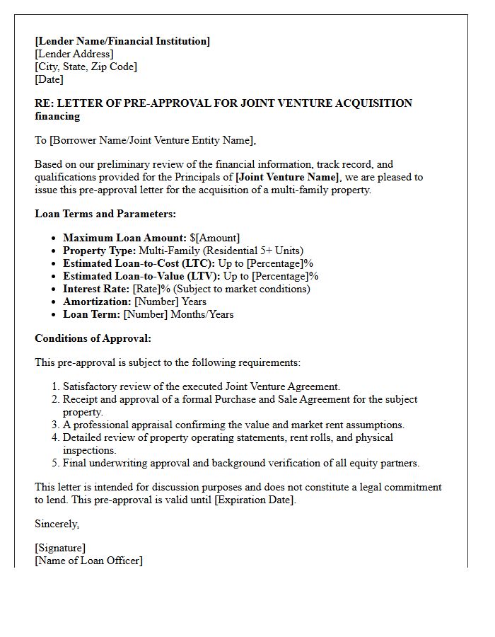 Joint Venture Multi-Family Pre-Approval Letter