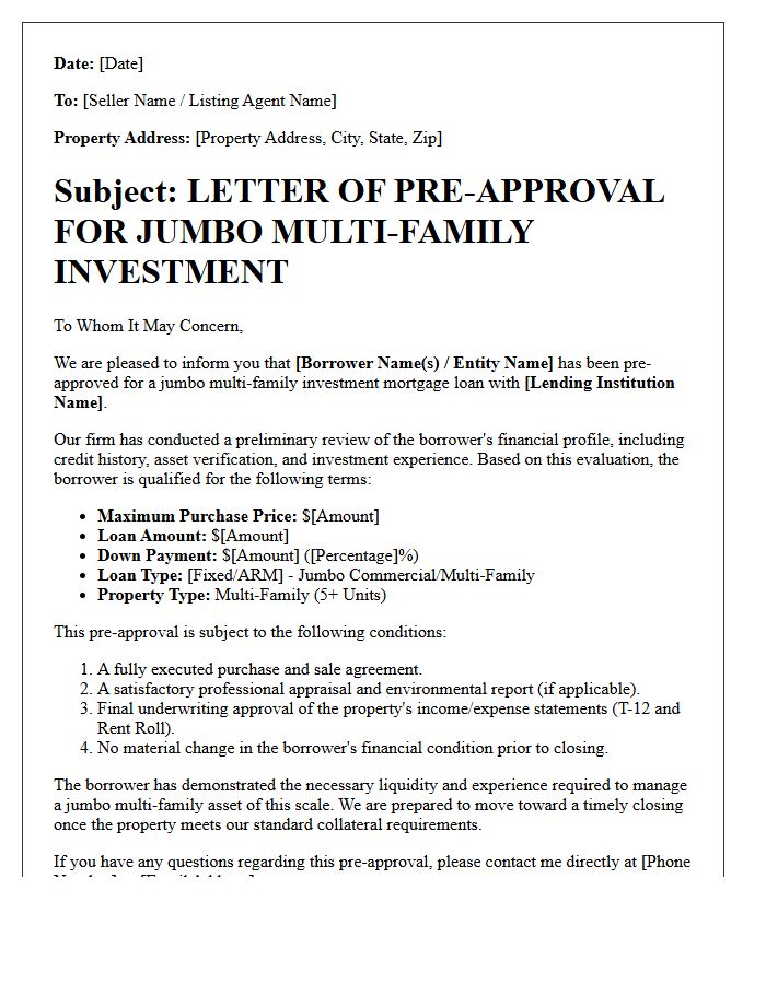 Jumbo Multi-Family Investment Pre-Approval Letter
