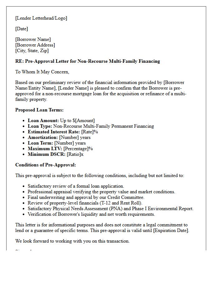 Non-Recourse Multi-Family Loan Pre-Approval Letter