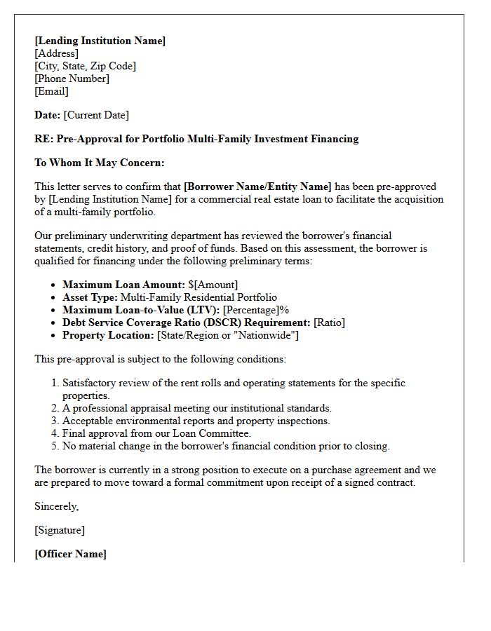 Portfolio Multi-Family Investment Pre-Approval Letter