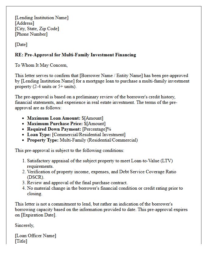 Standard Multi-Family Investment Pre-Approval Letter