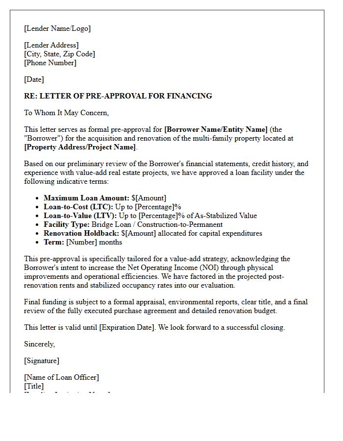 Value-Add Multi-Family Project Pre-Approval Letter