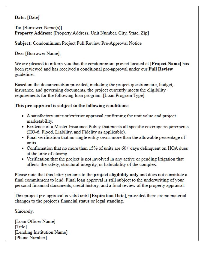 Condominium Project Full Review Pre-Approval Letter