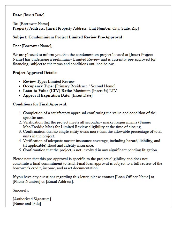 Condominium Project Limited Review Pre-Approval Letter