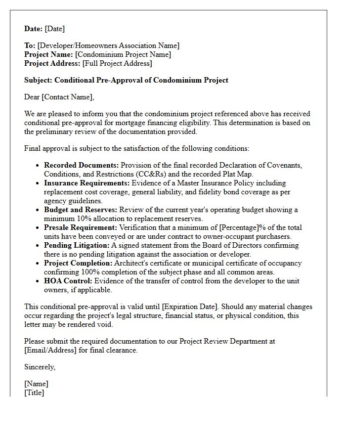 Condominium Project Pre-Approval Conditions Letter