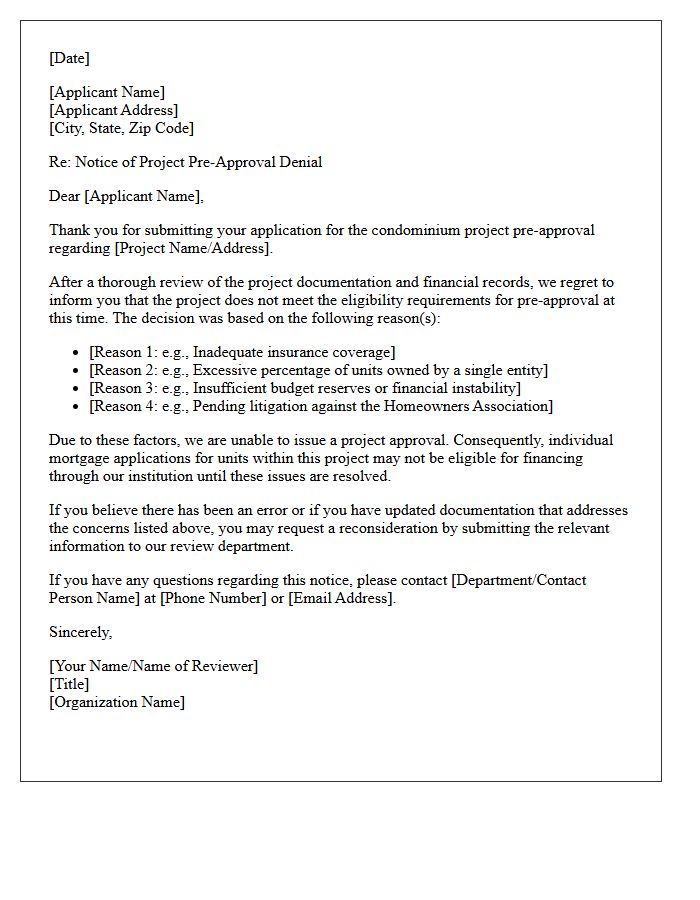 Condominium Project Pre-Approval Denial Letter