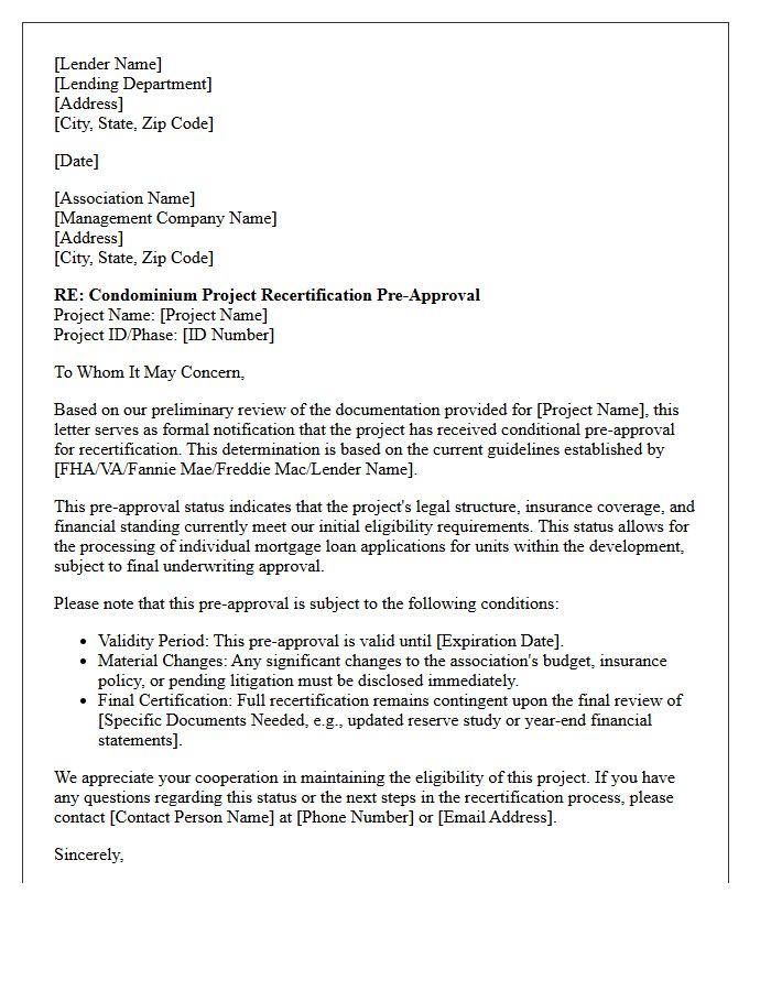 Condominium Project Recertification Pre-Approval Letter