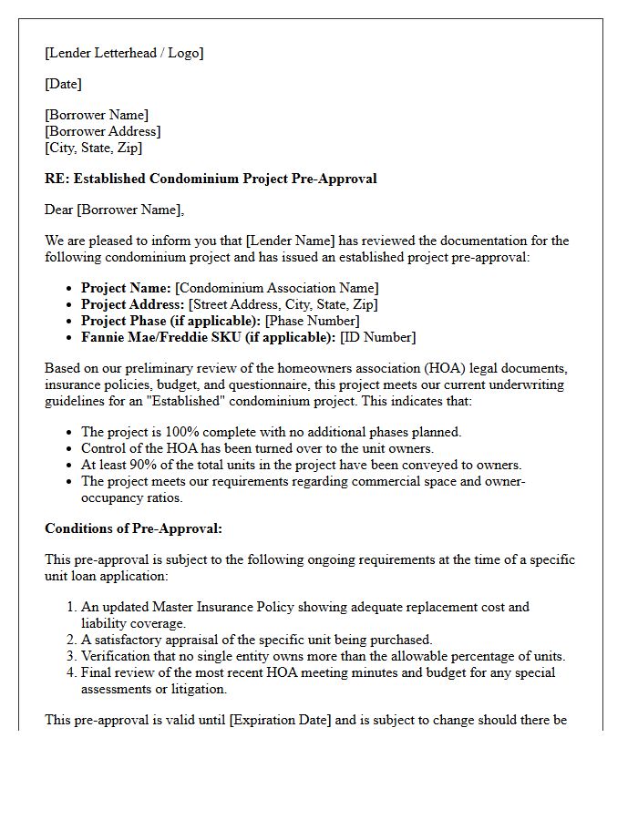 Established Condominium Project Pre-Approval Letter