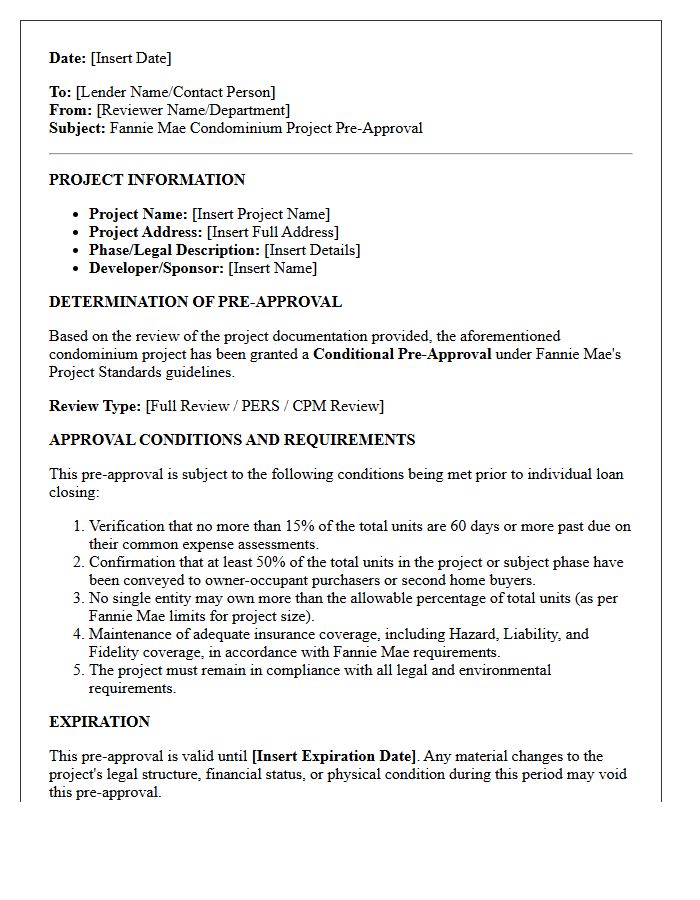 Fannie Mae Condominium Project Pre-Approval Letter