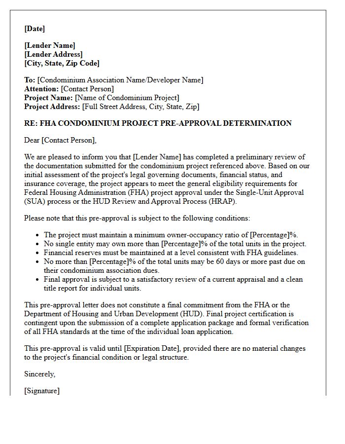 Federal Housing Administration Condominium Project Pre-Approval Letter