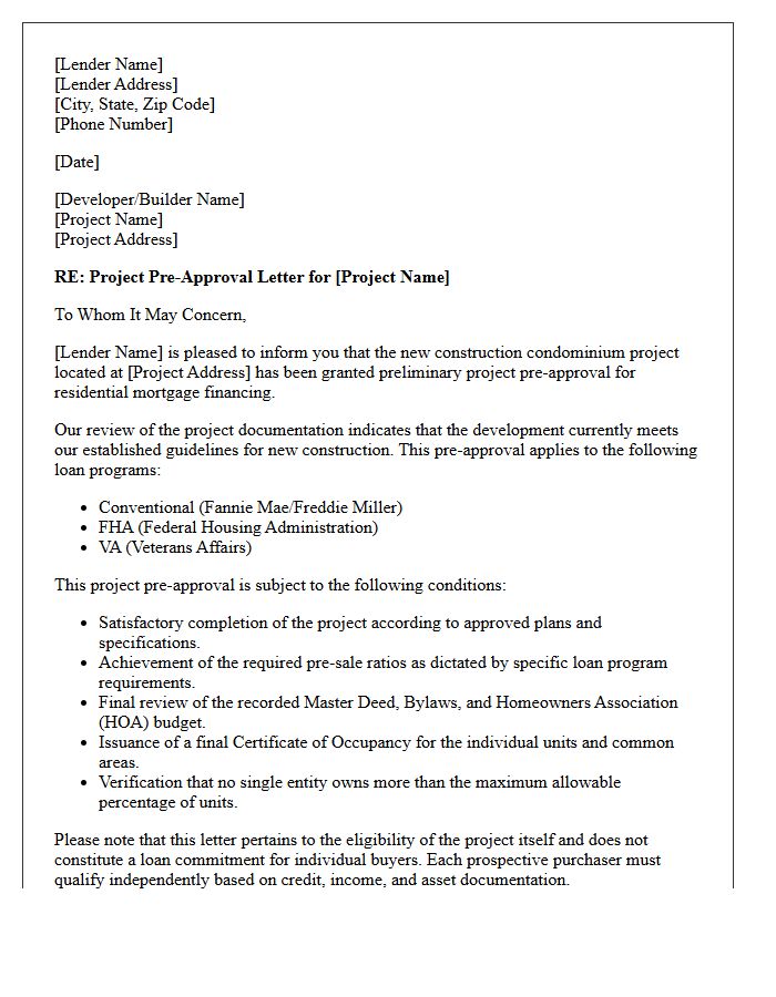 New Construction Condominium Project Pre-Approval Letter