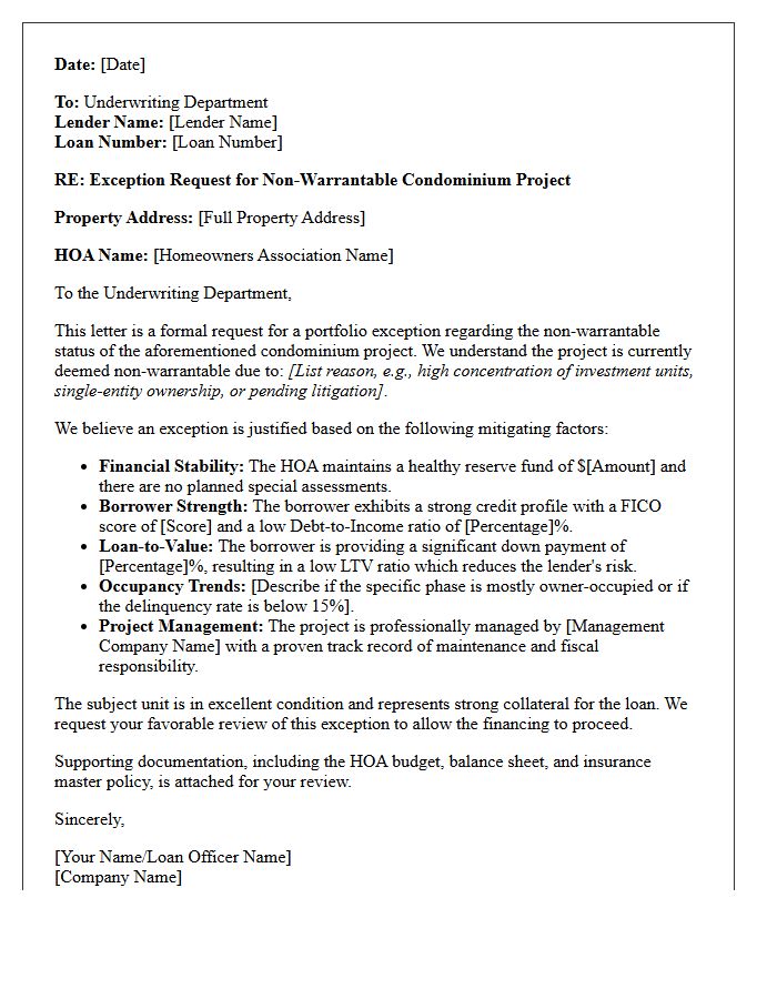 Non-Warrantable Condominium Project Exception Letter