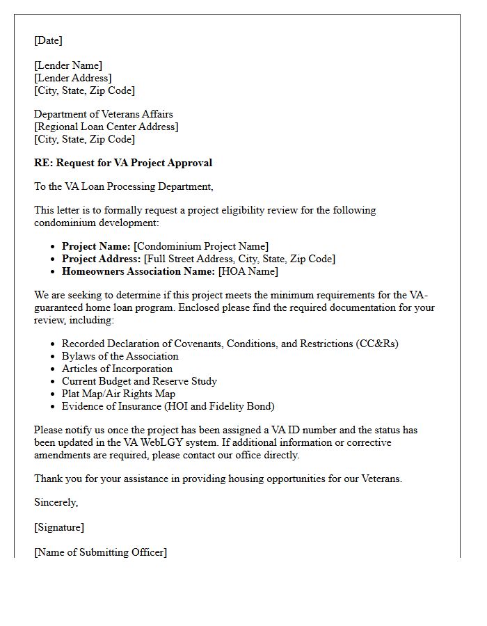 Veterans Affairs Condominium Project Pre-Approval Letter