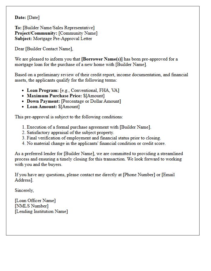 Builder Preferred Lender Pre-Approval Letter